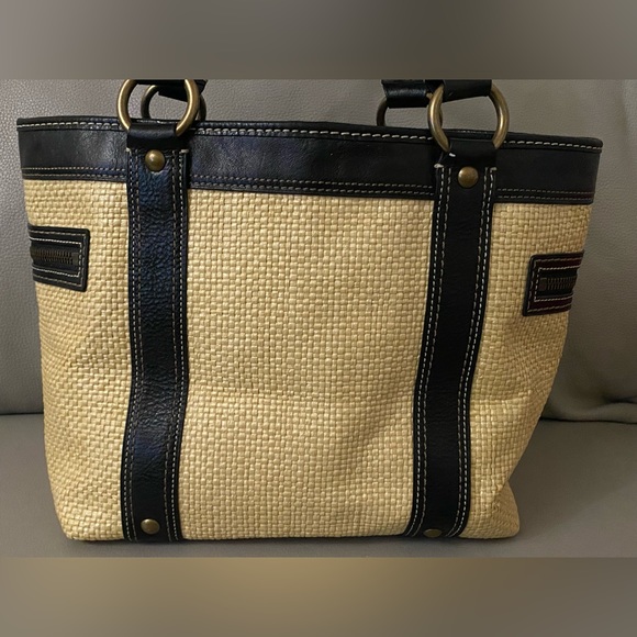Vintage Coach Legacy Straw & Leather Satchel Tote Handbag - Picture 3 of 16
